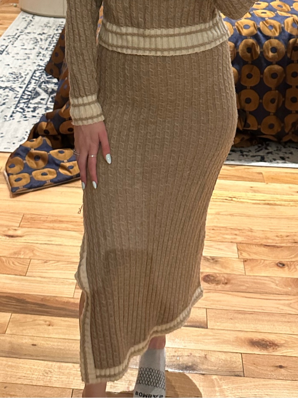 Knitted Rib Skirt in Tan